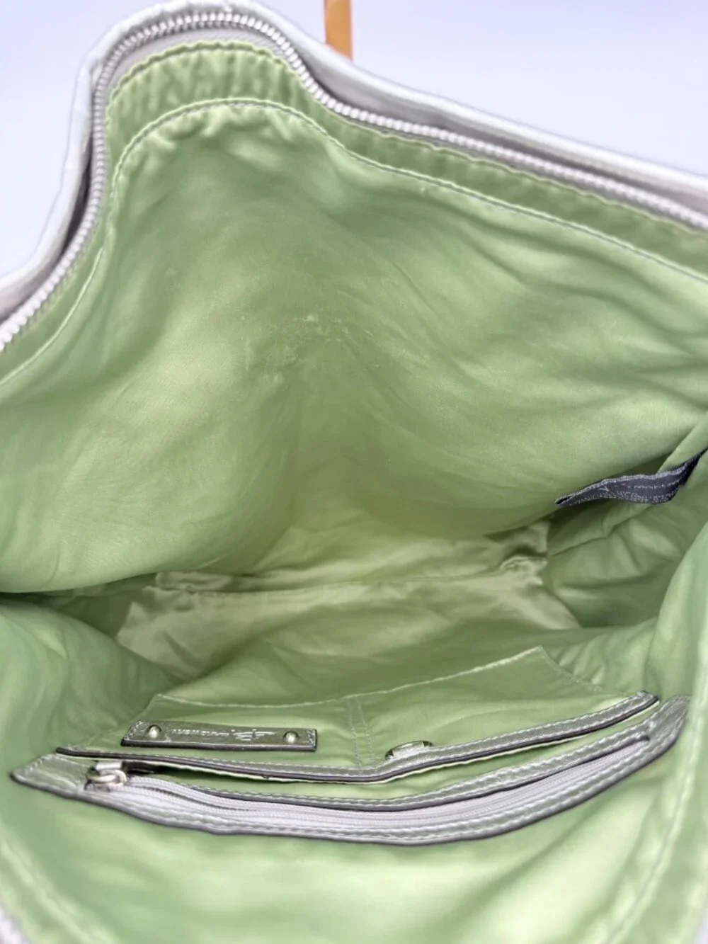 B. Makowsky Silver & Gray Hobo Bag With Studded Zipper Accents Adjustable Strap